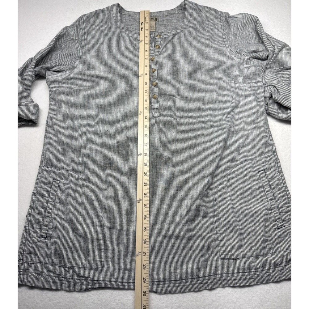 Duluth Trading Womens L Hemp Cotton Tunic Gray White Stripe Henley Long Sleeve - Picture 6 of 10